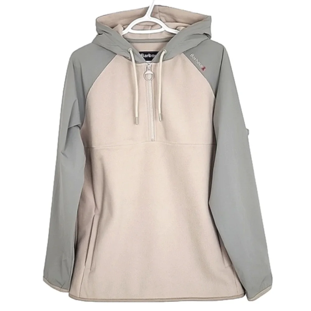 Barbour Men's Newfield Hybrid Fleece Hoodie Half Zip Pullover Grey Beige M - Picture 5 of 12